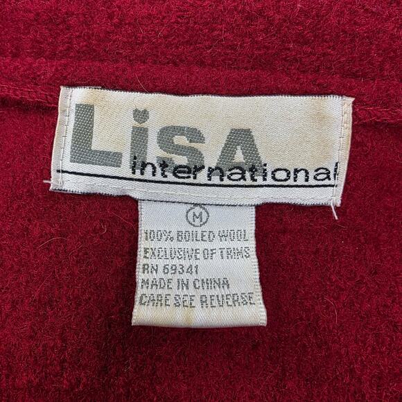 Lisa International Vest Women Medium Wool Cat Print Fuzzy Embroidered Zip Up VTG - Picture 2 of 16